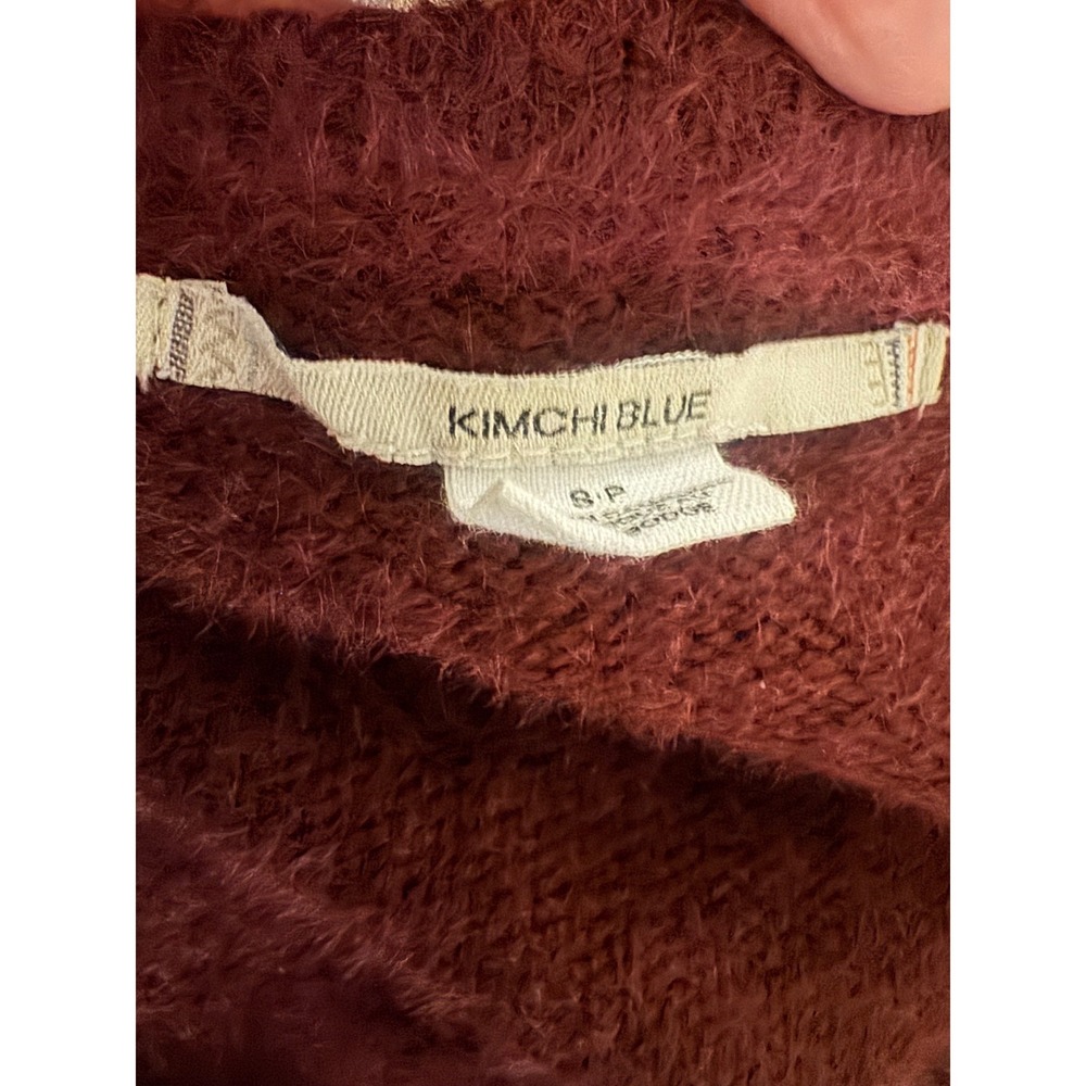 Kimchi Blue Burgundy Fuzzy Cropped Cardigan Sweater Button Front Small - Picture 3 of 4